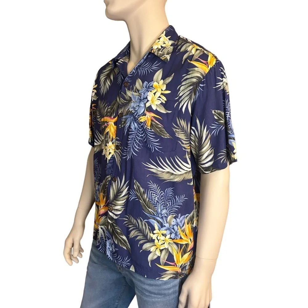 Sandwich Isle Hawaiian Shirt Tiki Button Front 100% Rayon Floral Foliage NWOT - Picture 5 of 11